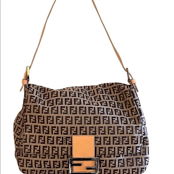 Fendi Handbags - Fendi Signature logo jaquard woven canvas flap front shoulder bag